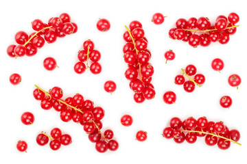Red currant berry isolated on white background. Top view. Flat lay pattern