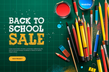 Back to school Sale. Landing page template. Vector illustration for banners invitation poster and website. - obrazy, fototapety, plakaty