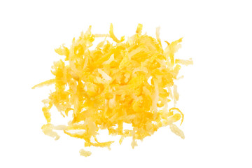 Lemon peel or zest isolated on white background. Healthy food. Top view. Flat lay