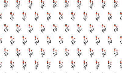 Hand drawn simple primitive floral botanical dog rose seamless pattern. Autumn, fall, harvest