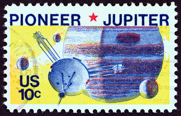 Pioneer spacecraft passing Jupiter (USA 1975)