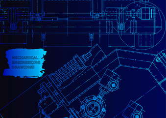 Blueprint. Vector engineering illustration. Cover, flyer, banner, background. Instrument-making drawings. Mechanical engineering drawing. Technical illustrations