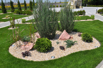 Design of landscaping in the garden, park, square, recreation area