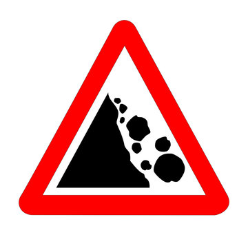 Danger Falling Rocks Traffic Sign Isolated