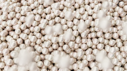 Pearls in motion. Beautiful jewerly for womens. Pile of pearls close up. Falling pearl. 3D rendering