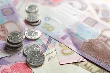 Closeup view of Ukrainian money. National currency
