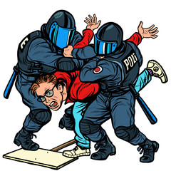 Police detain a protester, the violence against the opposition