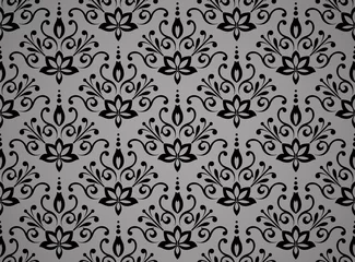 Foto op Canvas Wallpaper in the style of Baroque. Seamless vector background. Black and grey floral ornament. Graphic pattern for fabric, wallpaper, packaging. Ornate Damask flower ornament © ELENA