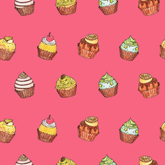 cupcake pink seamless pattern