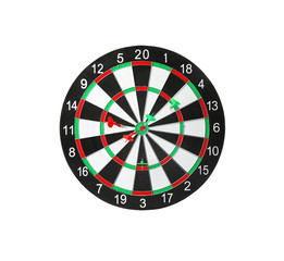 Dart board with color arrows hitting target