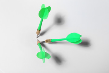 Green dart arrows for game on white background, above view