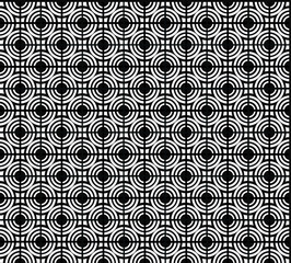 Seamless geometric pattern of white circles on a black background