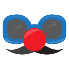 Isolated clown glasses with a red nose and moustache - Vector