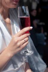 Pink champagne for wedding morning with the bridesmaids 