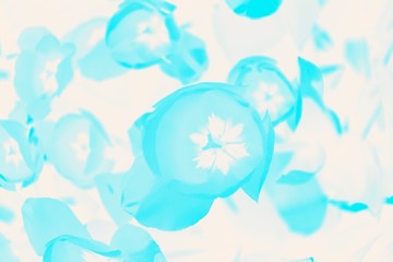 Blue turquoise gradient background with tulips pattern. Abstract background