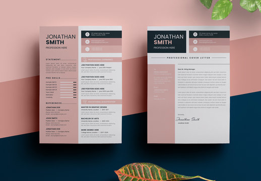 Resume Layout with Sidebar and Pink Elements