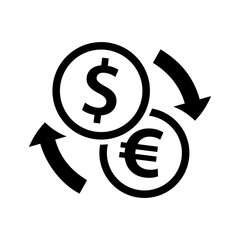 Exchange icon with coins dollar and euro