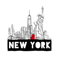 New York City Skyline hand drawn vector illustration