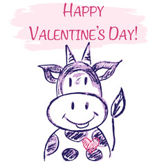 Cute illustration, postcard. Greeting card with hearts and cute animals. Happy Valentine's Day