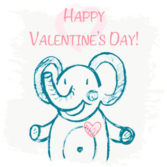 Cute illustration, postcard. Greeting card with hearts and cute animals. Happy Valentine's Day