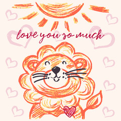 Cute illustration, postcard. Greeting card with hearts and cute animals. Happy Valentine's Day