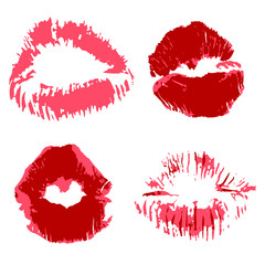 Vector set of illustrations. Lips, kisses, lipstick. Collection of elements for graphic design. Love kisses