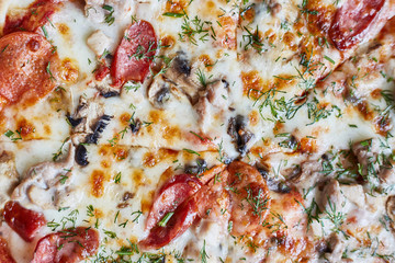 Hot and fresh pizza Margherita close-up. 