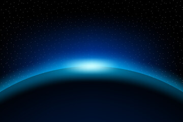 Dawn from space. Dawn from space. Rising sun behind the earth. Vector background © VectorUP