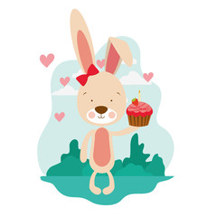cute bunny with cake in the hand
