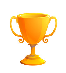 Gold cup trophy award. Prize for the first place. Shiny trophy on white background.
