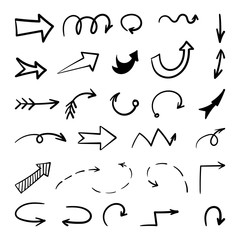 Hand drawn arrow set. Handdrawn vector arrow icons isolated on white background.