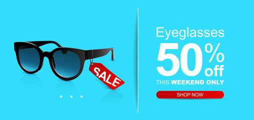Sunglasses on pastel color background. Discount banner. Sale banner. Modern design. Fashion trendy sunglasses.