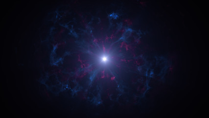 Colorful shock wave consisting particles. VFX elements, Graphic Elements. Light beam, shine through the clouds, dust, nebulae of outer space. 3D Rendering