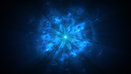 Colorful shock wave consisting particles. VFX elements, Graphic Elements. Light beam, shine through the clouds, dust, nebulae of outer space. 3D Rendering