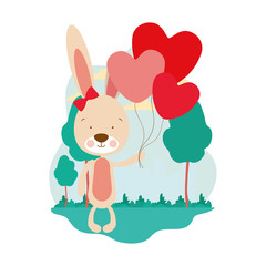 cute bunny with helium balloons