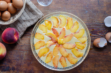 The peach cake ready to bake