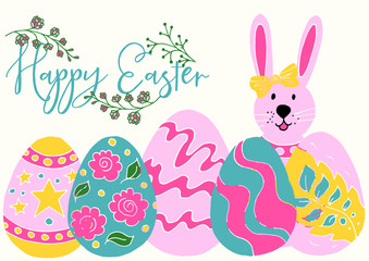 Easter illustration. Holiday card. Easter bunny. Easter poster