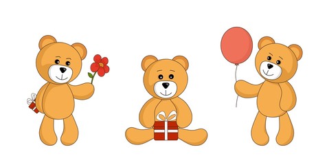set of teddy bear with gift. cute greeting bears. vector isolated image for children