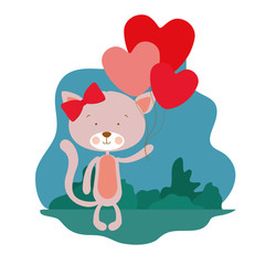 cute cat with helium balloons