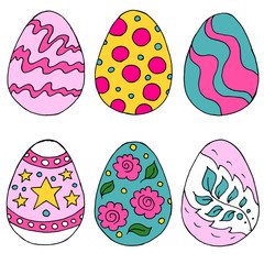 Easter illustration. Happy Easter. A set of hand drawings, Easter eggs