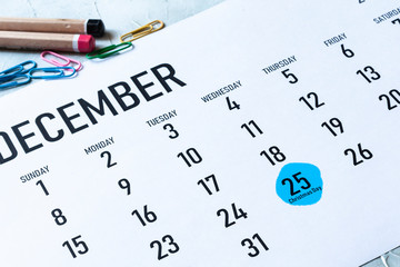 Christmas day 2019 marked on calendar