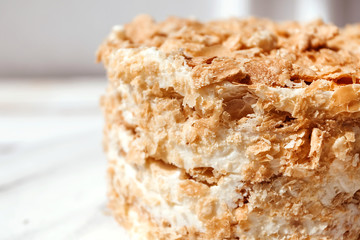Homemade Napoleon Cake. Menu for cafe, delicious puff dessert.