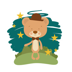 cute bear with hat and bowtie