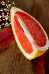 grapefruit pieces on the table