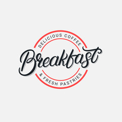 Obraz premium Breakfast hand drawn lettering logo