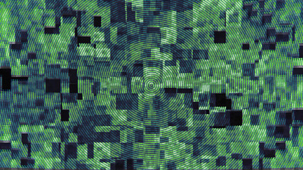 Green and black mosaic background. Squares, geometric graphic animation.