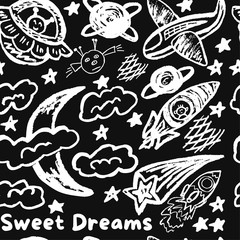 Cute children's drawing. Wax crayons. Icons, signs, symbols