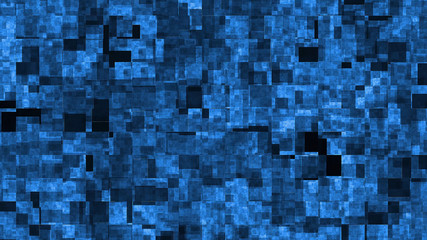 Blue and black mosaic background. Squares, geometric graphic animation.