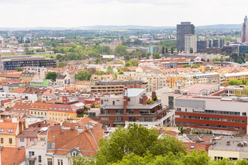 Obraz premium Brno. Czechia. May 2019. Panorama of Brno. The city rooftops and distant hills.