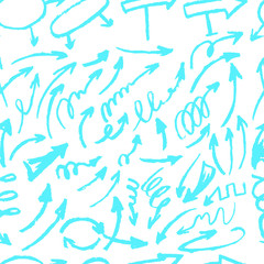 Seamless children's drawing. Wax crayons. Icons, signs, symbols, pins